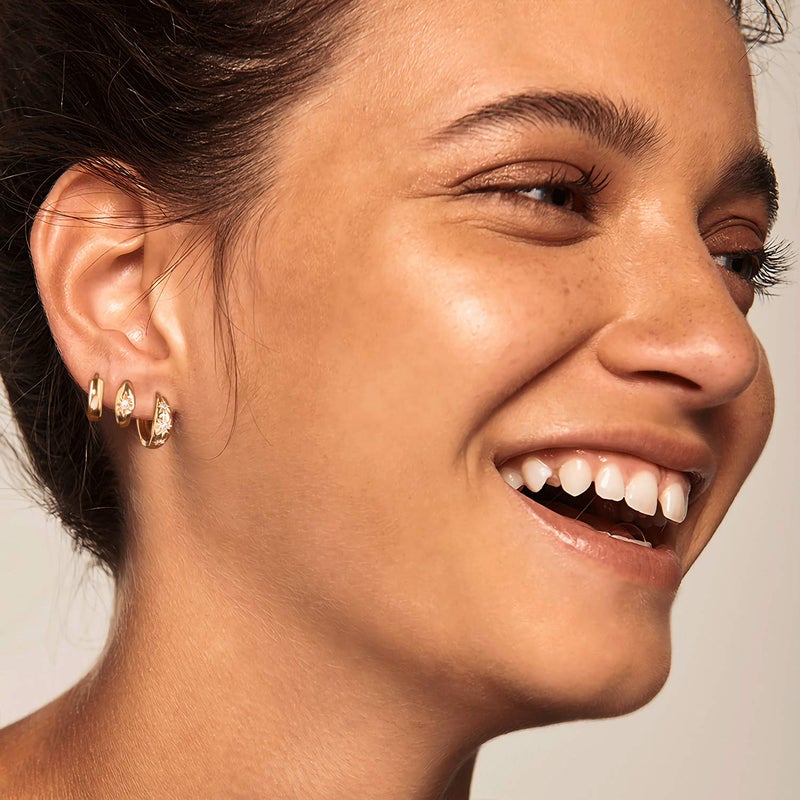 MYEARS Women Triple Starburst Earrings Gold Huggie Band Hoop Cubic Zirconia 14K Gold Plated Small Simple Hypoallergenic Everyday Jewelry - Image 2